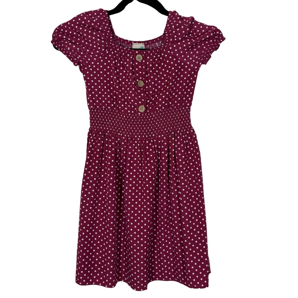 Cottagecore Lily Bleu Girls Burgundy Polka Dot Smocked Fit & Flare Dress 7